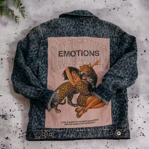 Lucky Brand denim jacket x leopard tee